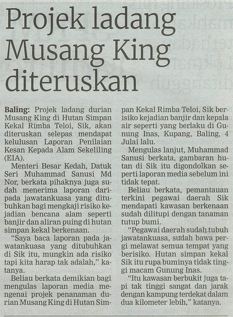 Projek Ladang Musang King Diteruskan Ogos Berita Harian