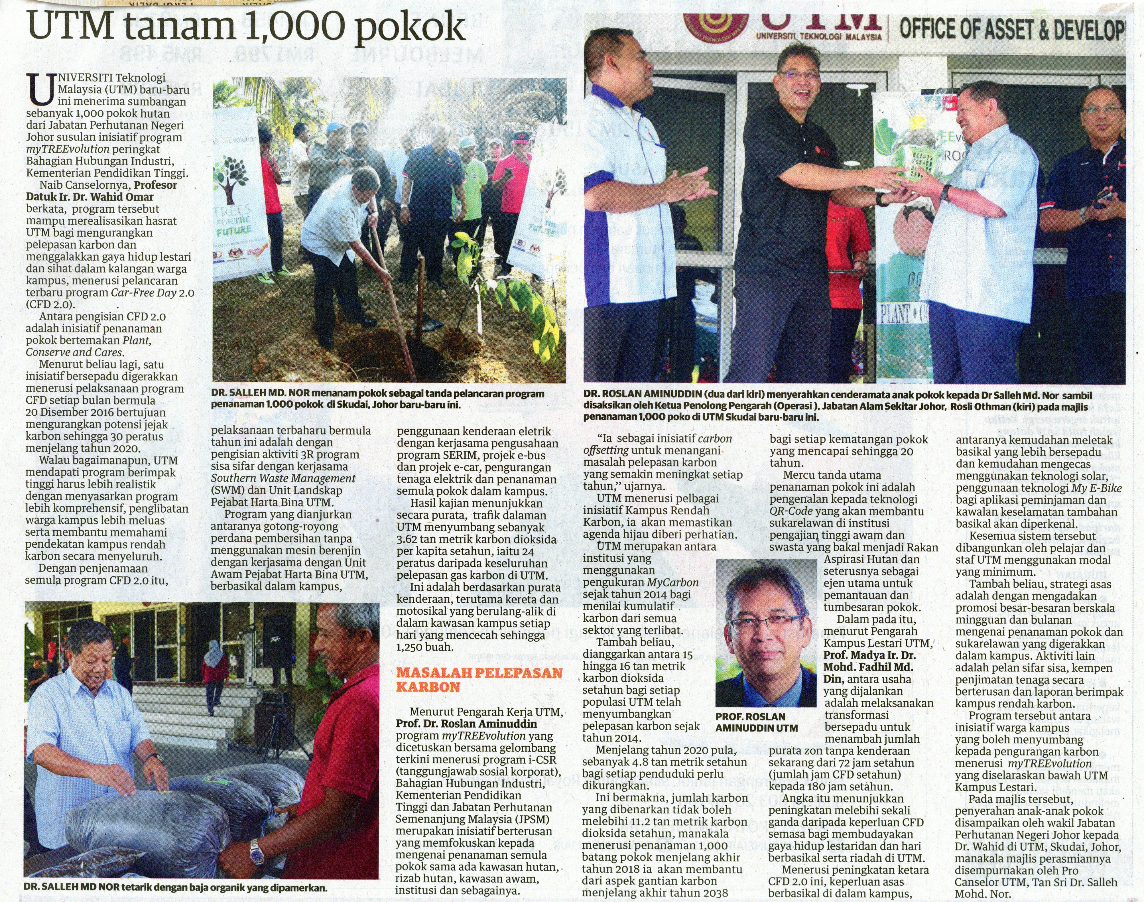 UiTM tanam 1000 pokok, 20 Mac 2018, Utusan Malaysia - Enviro 