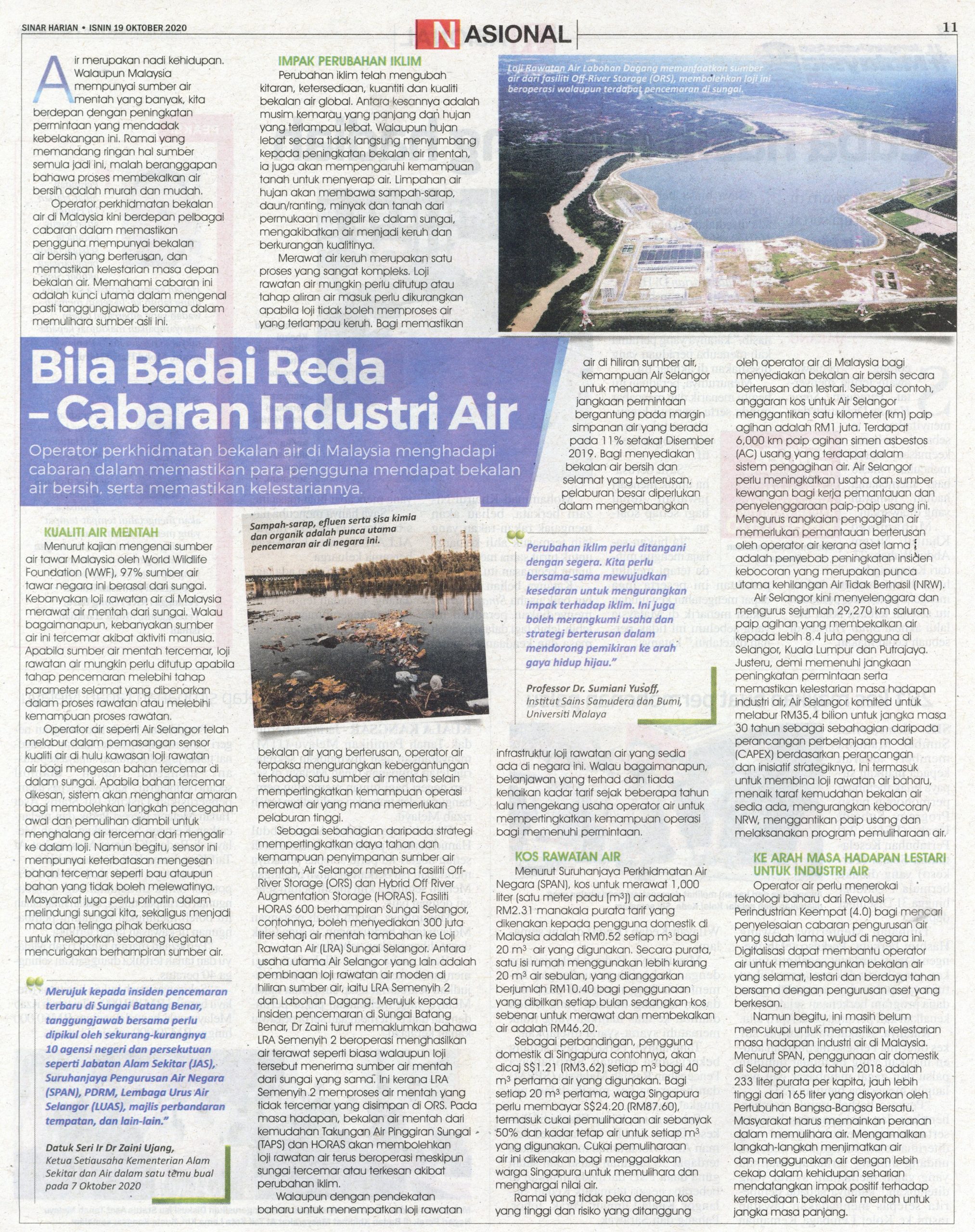 Bila Badai Reda Cabaran Industri Air 19 Okt 2020 Sinar Harian Enviro Knowledge Center