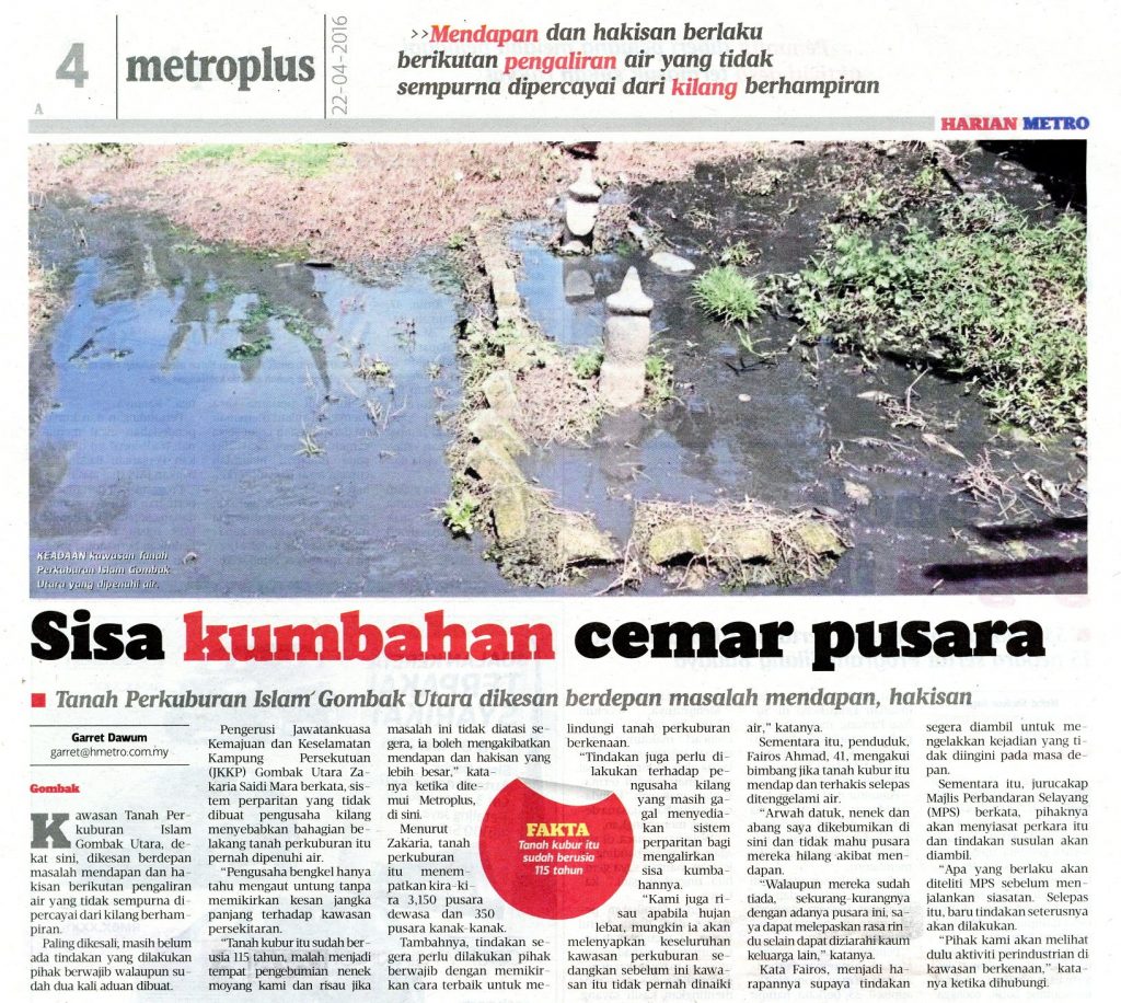 Sisa Kumbahan Cemar Pusara April Harian Metro Enviro Knowledge Center