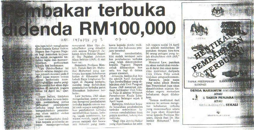 Pembakaran Terbuka Didenda RM100 – Enviro Knowledge Center