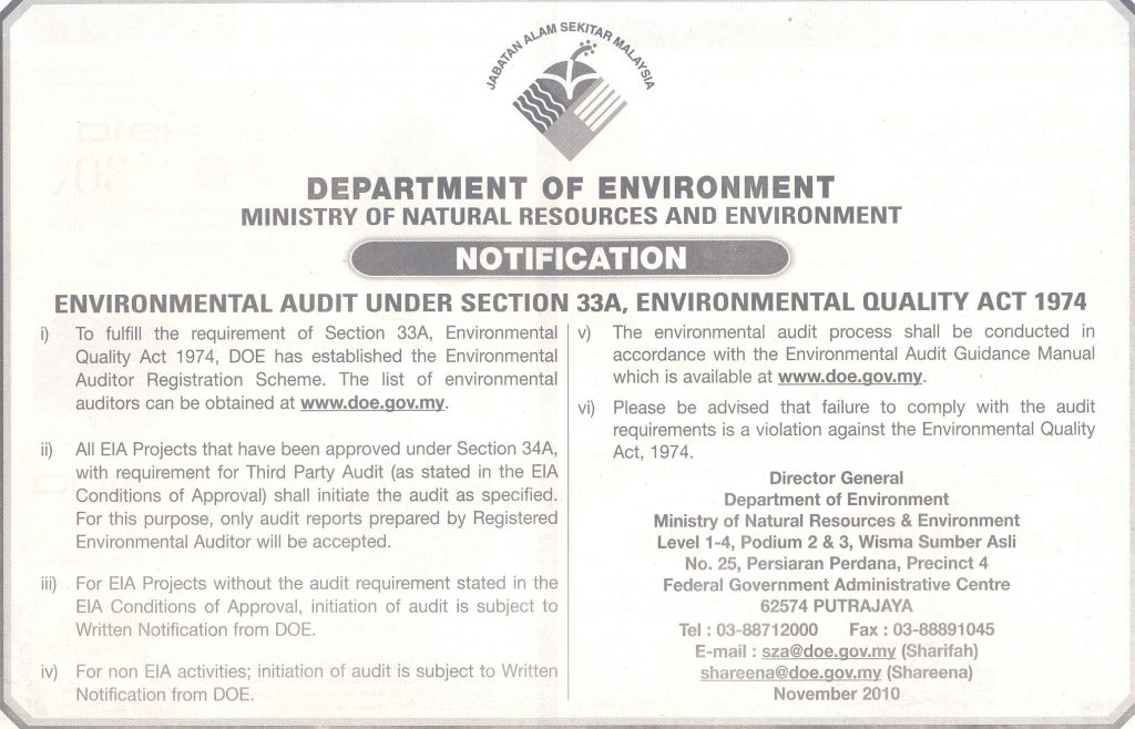 Department Of Environment Ministry Of Natural Resources And Environment ...