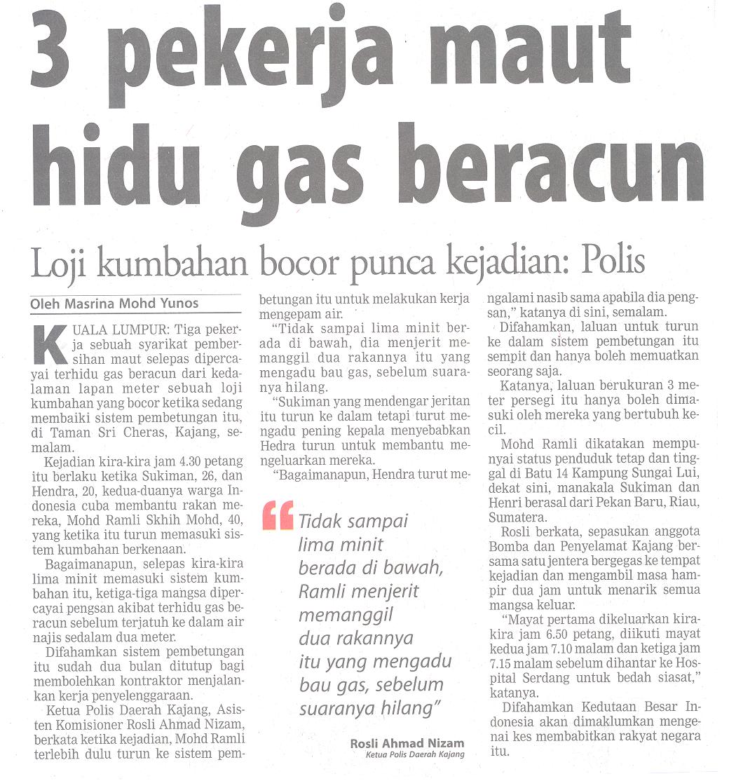 Pekerja Maut Hidu Gas Beracun Enviro Knowledge Center