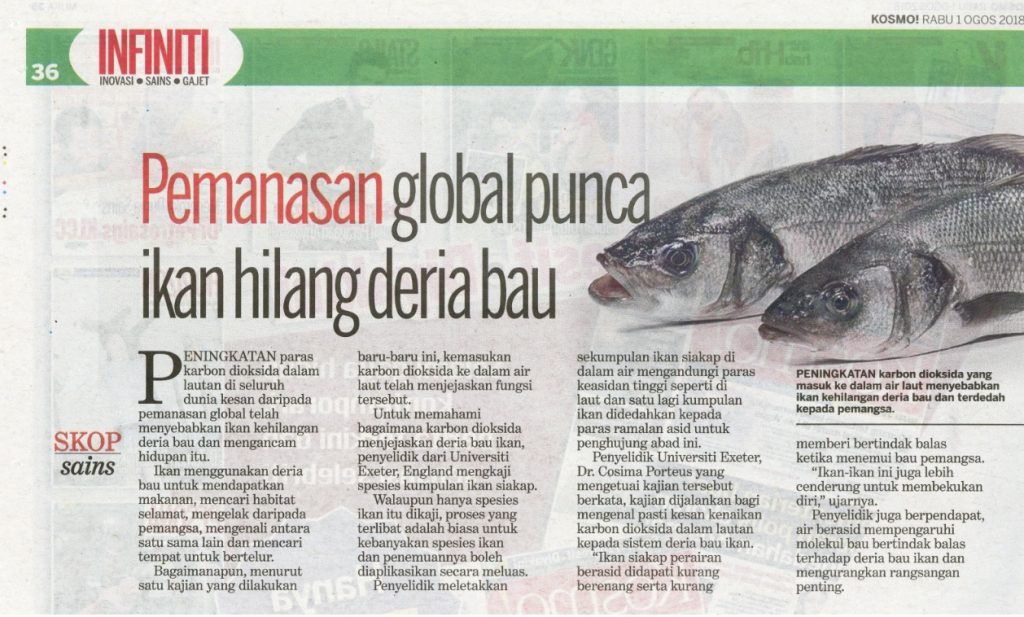 Pemanasan Global Punca Ikan Hilang Bau 1 Ogos 2018 Kosmo Enviro Knowledge Center