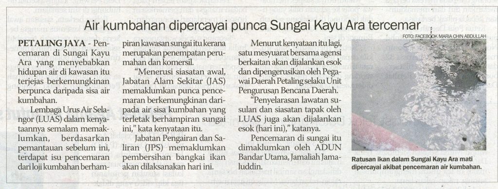 Air Kumbahan Dipercayai Punca Sungai Kayu Ara Tercemar Julai Sinar Harian Enviro