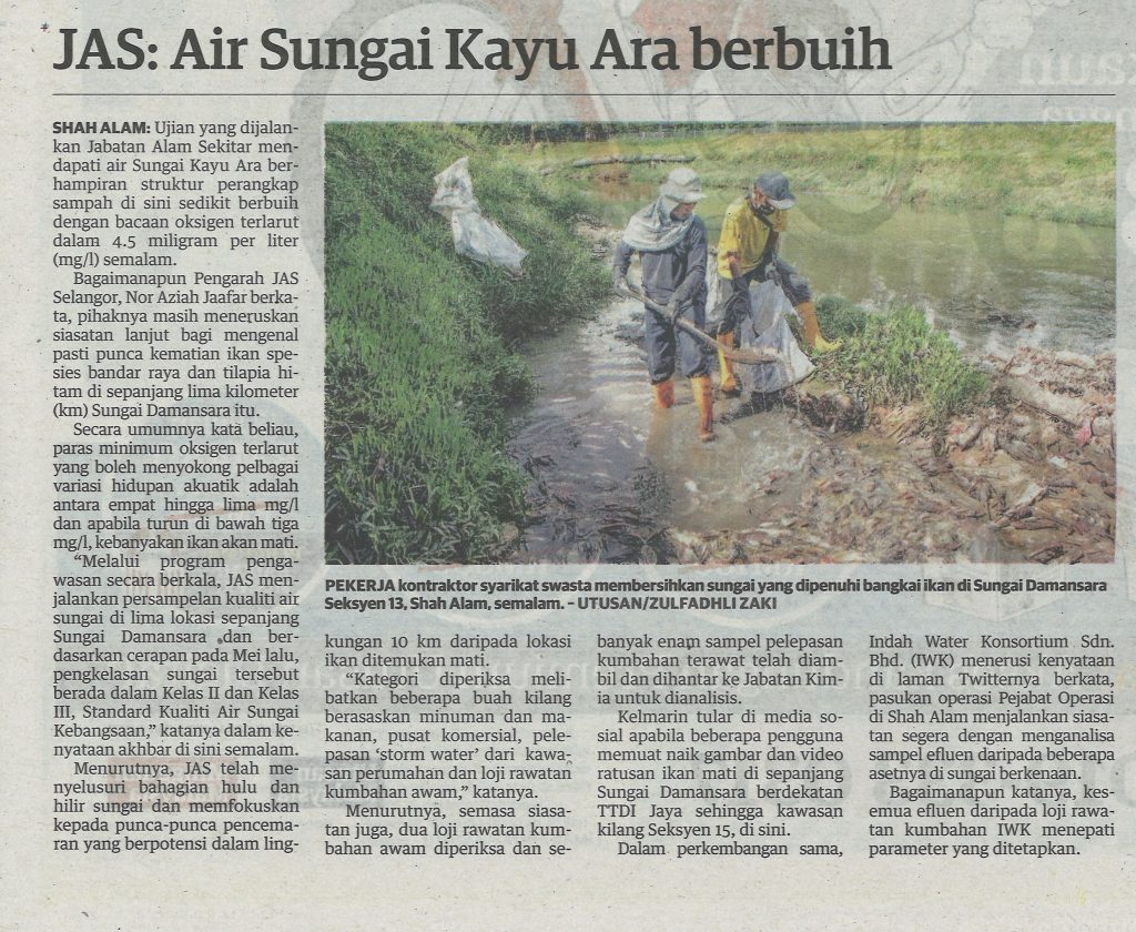 JAS: Air Sungai Kayu Ara berbuih, 25 Jun 2021, Utusan Malaysia 