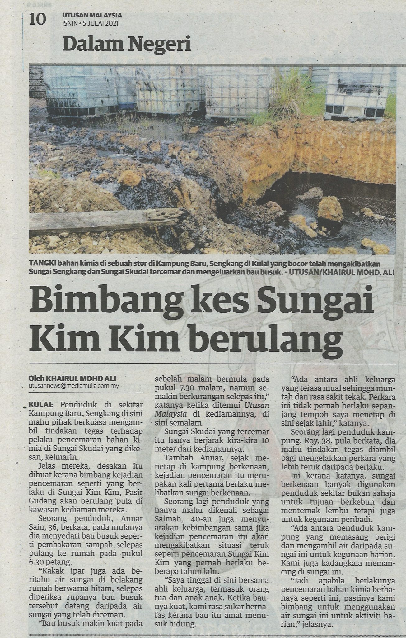 Bimbang kes Sungai Kim Kim berulang, 5 Julai 2021, Utusan Malaysia ...