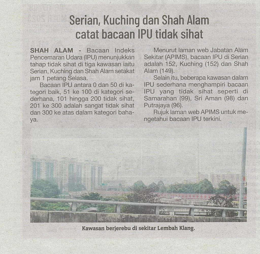 Serian, Kuching Dan Shah Alam Catat Bacaan IPU Tidak Sihat, 6 September ...