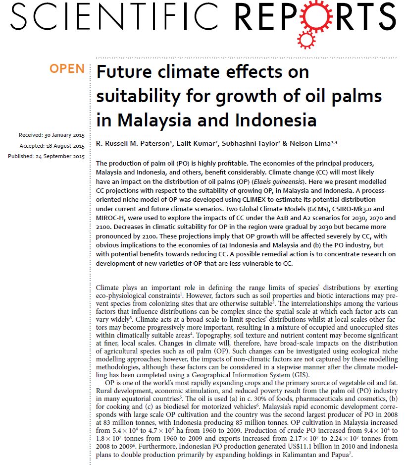 Future Climate Effects On Suitability For Growth Of Oil Palms In ...